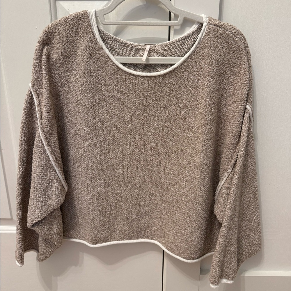 Free People tan with white trim knit sweater